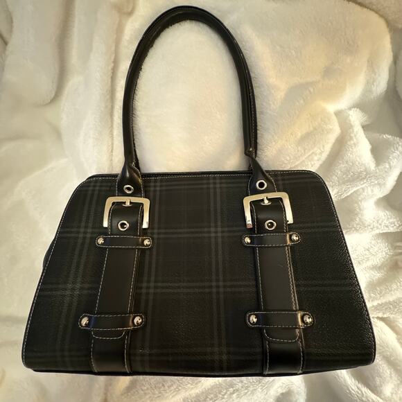 Tartan Plaid Bowler Bag Faux Leather Buckle Shoulder Bag - Picture 6 of 13